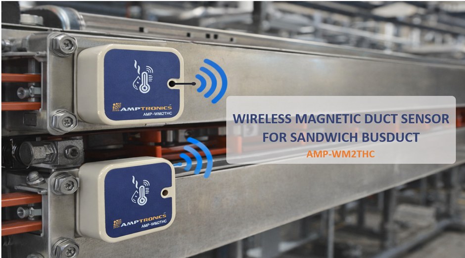 AMP-WM2THC magnetic sensors mounted on a sandwich bus duct